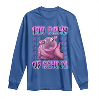 100th Day Of School Long Sleeve Shirt Cute Moo Deng Baby Hippo 100 Days