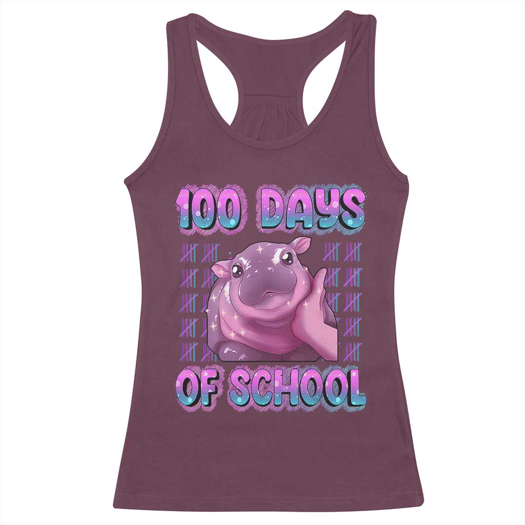 100th Day Of School Racerback Tank Top Cute Moo Deng Baby Hippo 100 Days