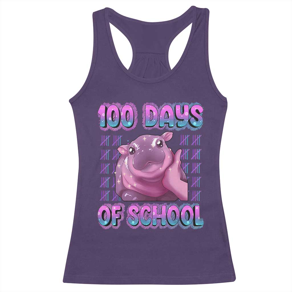 100th Day Of School Racerback Tank Top Cute Moo Deng Baby Hippo 100 Days