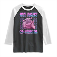 100th Day Of School Raglan Shirt Cute Moo Deng Baby Hippo 100 Days
