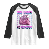 100th Day Of School Raglan Shirt Cute Moo Deng Baby Hippo 100 Days