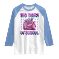 100th Day Of School Raglan Shirt Cute Moo Deng Baby Hippo 100 Days