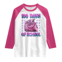 100th Day Of School Raglan Shirt Cute Moo Deng Baby Hippo 100 Days