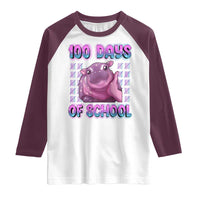 100th Day Of School Raglan Shirt Cute Moo Deng Baby Hippo 100 Days