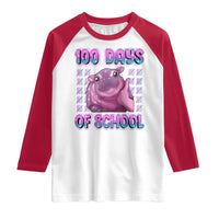 100th Day Of School Raglan Shirt Cute Moo Deng Baby Hippo 100 Days