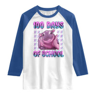 100th Day Of School Raglan Shirt Cute Moo Deng Baby Hippo 100 Days