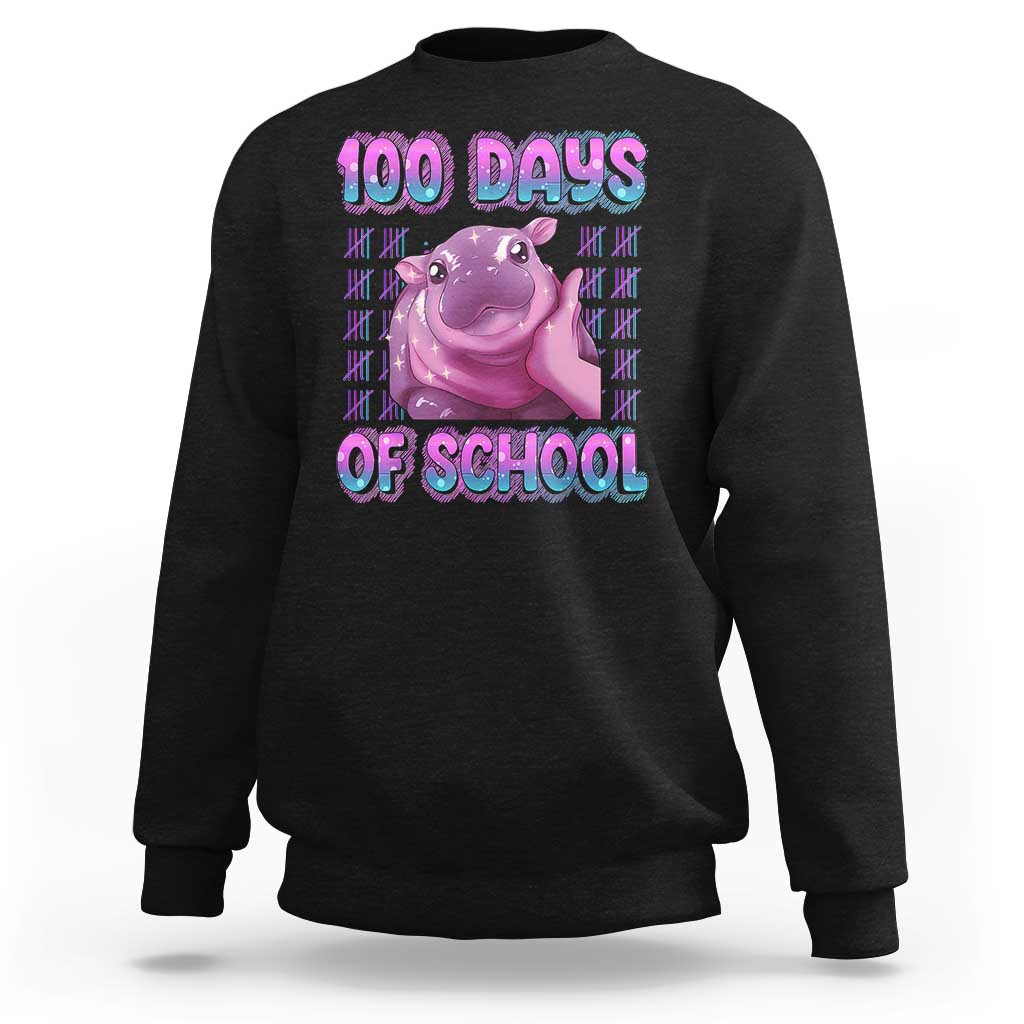 100th Day Of School Sweatshirt Cute Moo Deng Baby Hippo 100 Days - Wonder Print Shop
