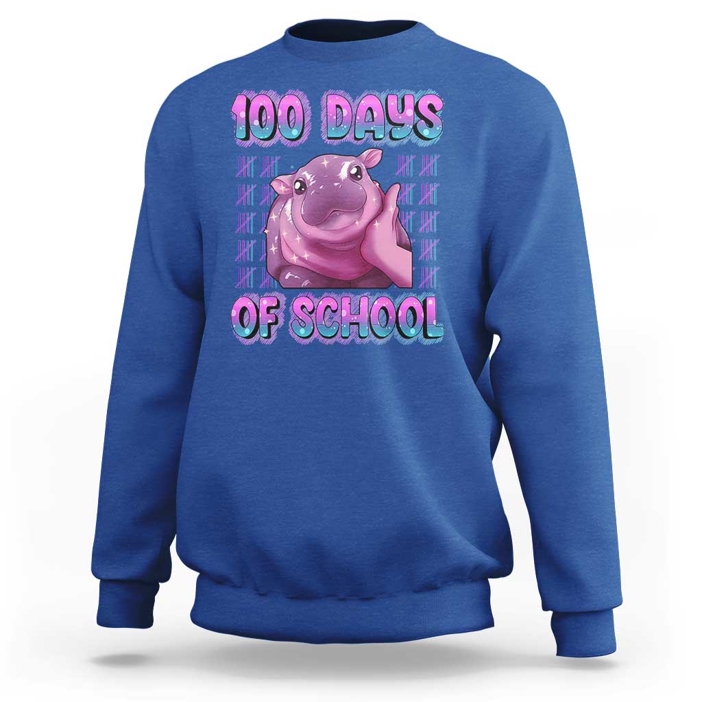 100th Day Of School Sweatshirt Cute Moo Deng Baby Hippo 100 Days - Wonder Print Shop