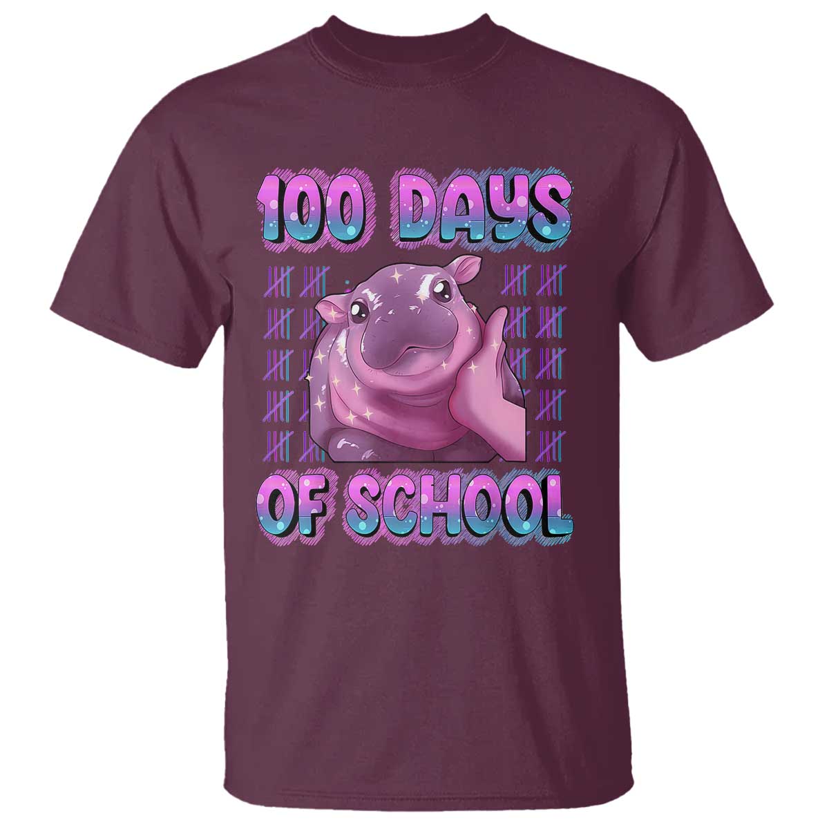 100th Day Of School T Shirt Cute Moo Deng Baby Hippo 100 Days - Wonder Print Shop