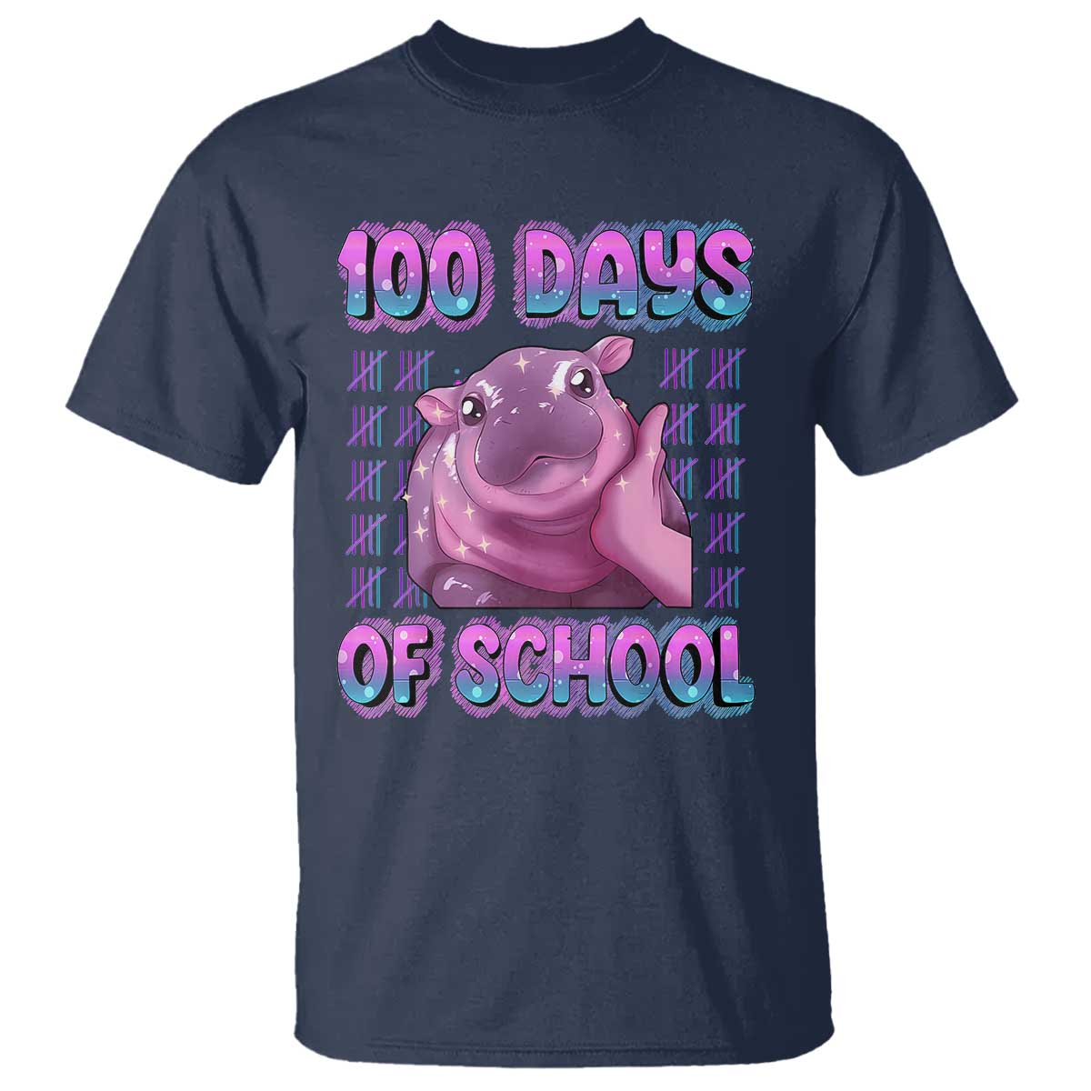 100th Day Of School T Shirt Cute Moo Deng Baby Hippo 100 Days - Wonder Print Shop
