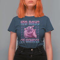 100th Day Of School T Shirt For Women Cute Moo Deng Baby Hippo 100 Days - Wonder Print Shop