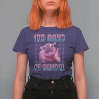 100th Day Of School T Shirt For Women Cute Moo Deng Baby Hippo 100 Days - Wonder Print Shop