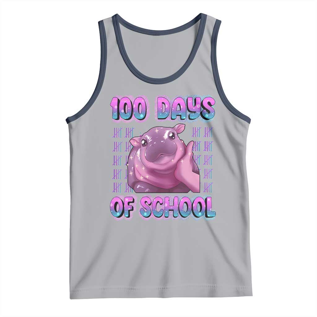 100th Day Of School Tank Top Cute Moo Deng Baby Hippo 100 Days