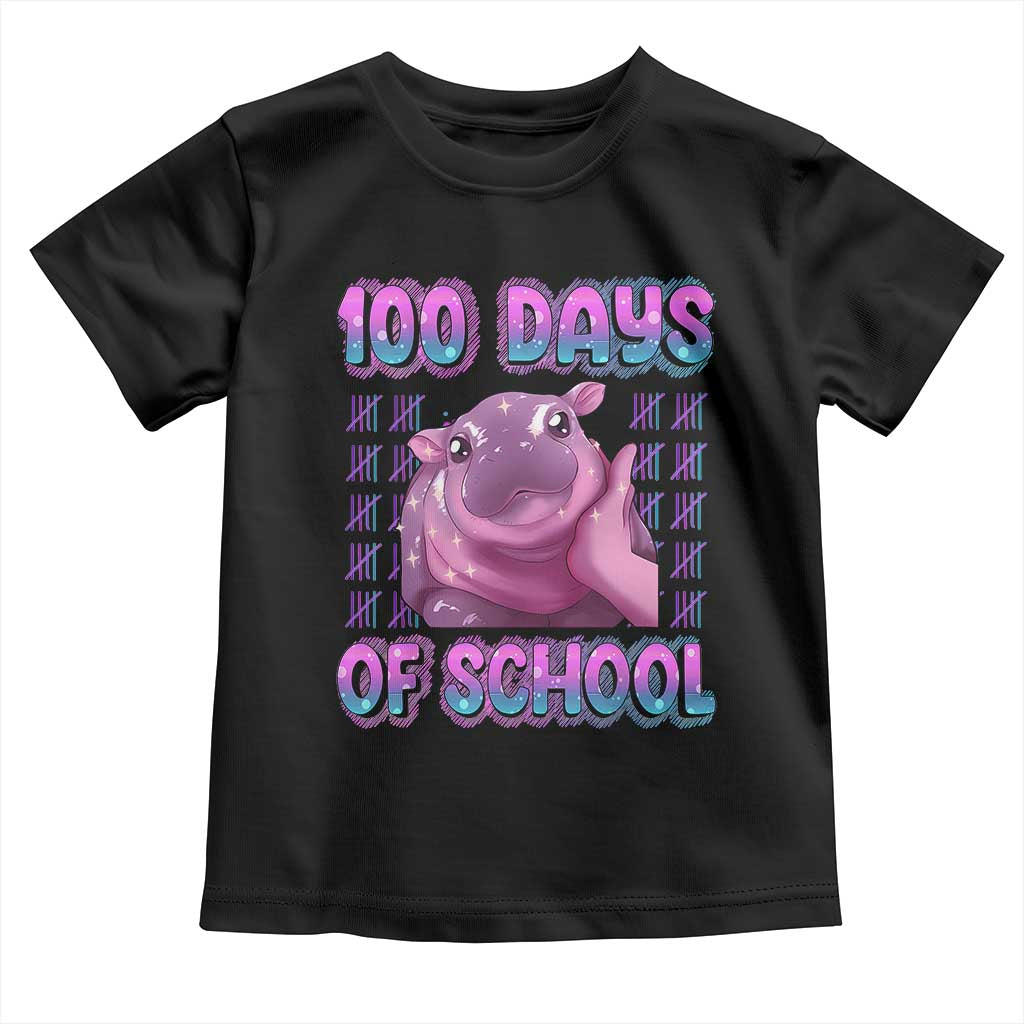 100th Day Of School Toddler T Shirt Cute Moo Deng Baby Hippo 100 Days