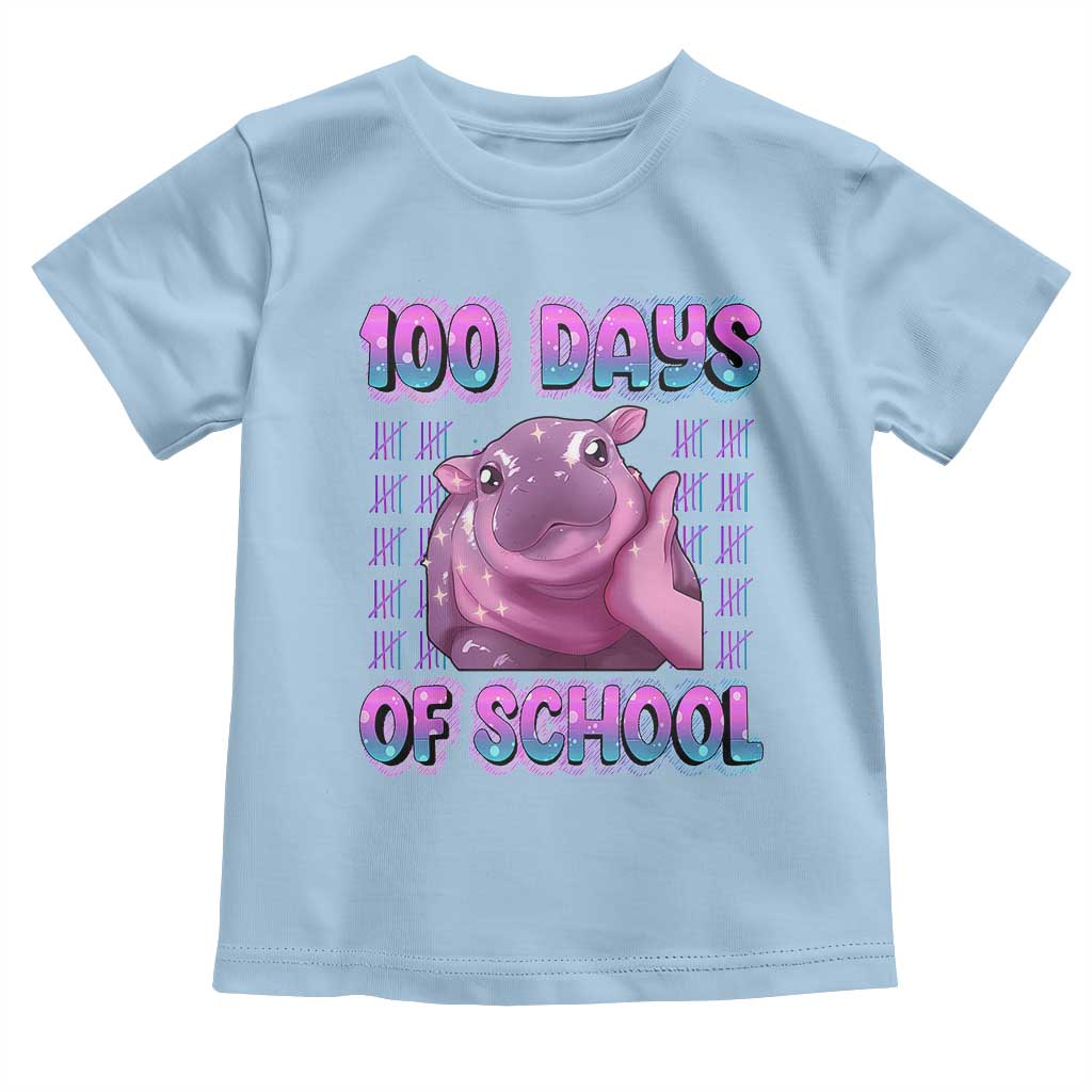100th Day Of School Toddler T Shirt Cute Moo Deng Baby Hippo 100 Days