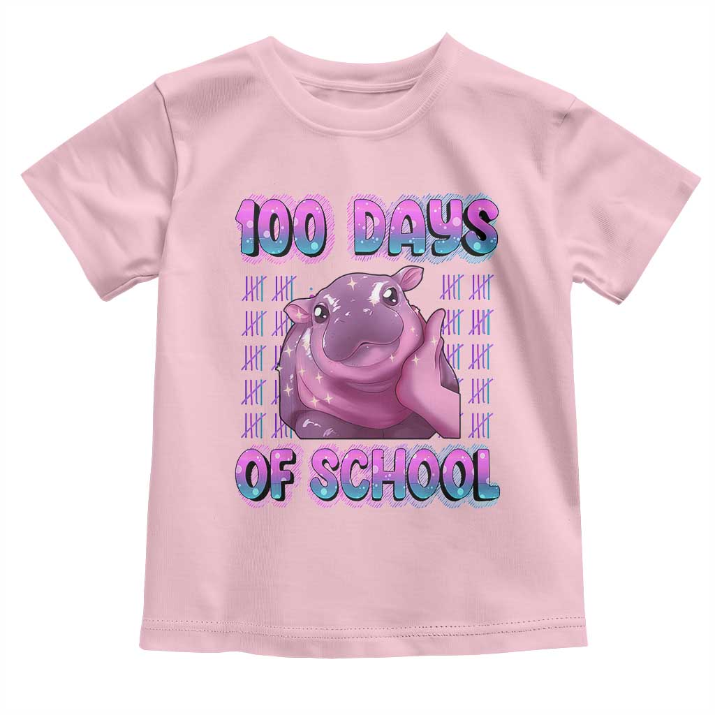 100th Day Of School Toddler T Shirt Cute Moo Deng Baby Hippo 100 Days