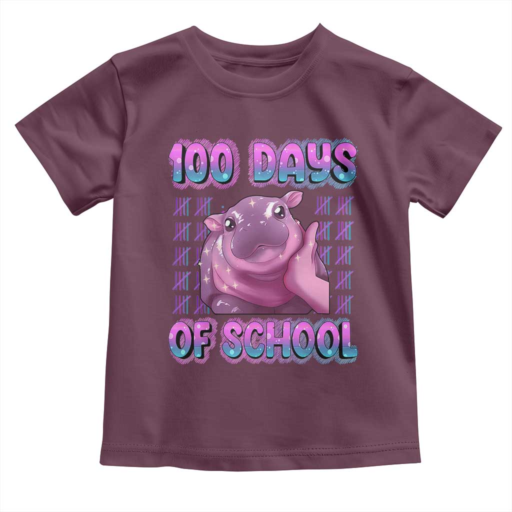100th Day Of School Toddler T Shirt Cute Moo Deng Baby Hippo 100 Days