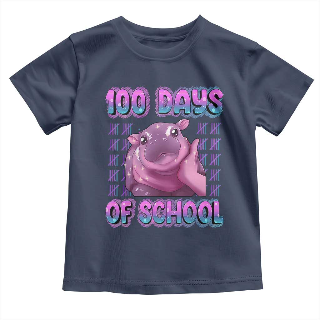 100th Day Of School Toddler T Shirt Cute Moo Deng Baby Hippo 100 Days