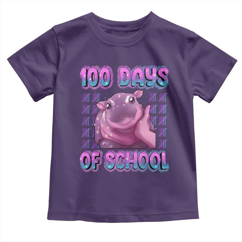 100th Day Of School Toddler T Shirt Cute Moo Deng Baby Hippo 100 Days