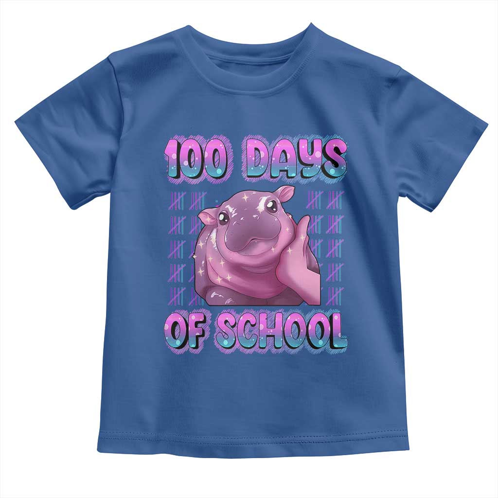 100th Day Of School Toddler T Shirt Cute Moo Deng Baby Hippo 100 Days