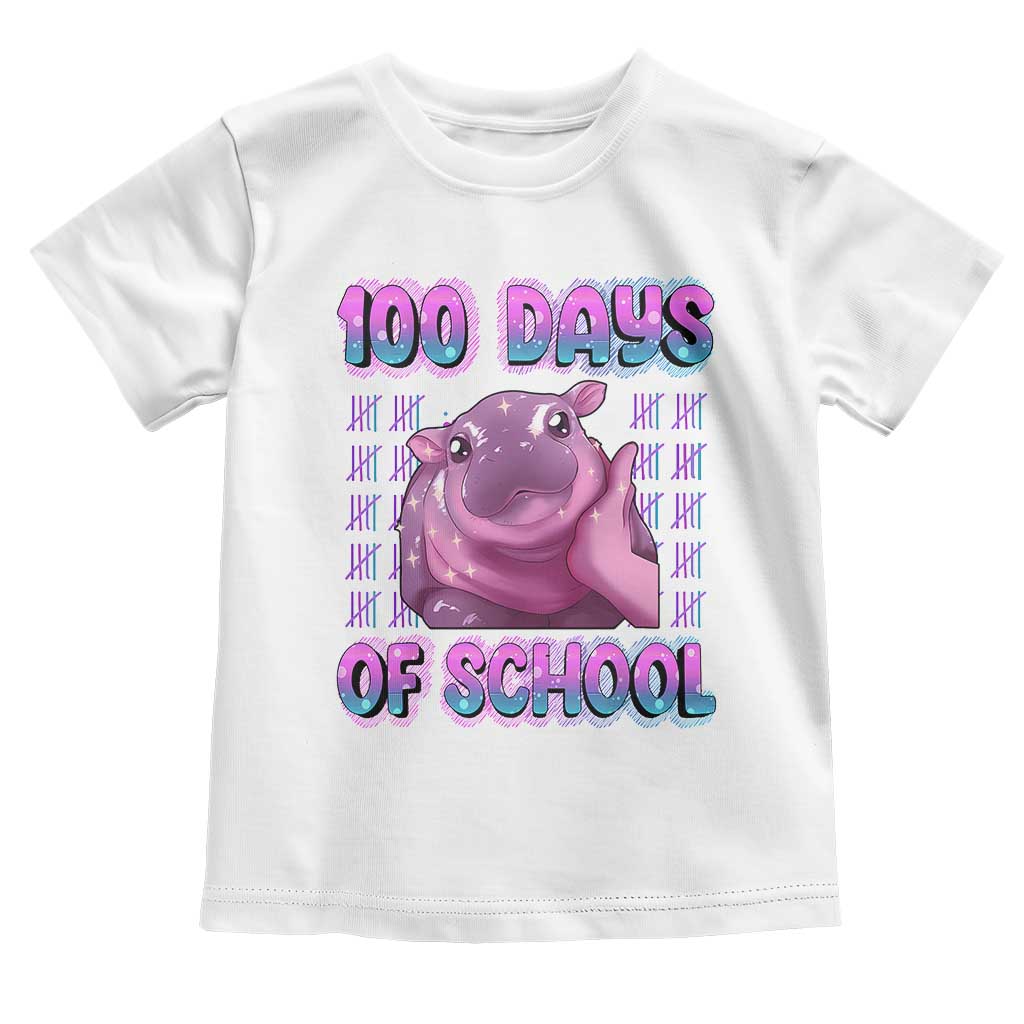 100th Day Of School Toddler T Shirt Cute Moo Deng Baby Hippo 100 Days