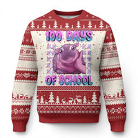 100th Day Of School Ugly Christmas Sweater Cute Moo Deng Baby Hippo 100 Days - Wonder Print Shop