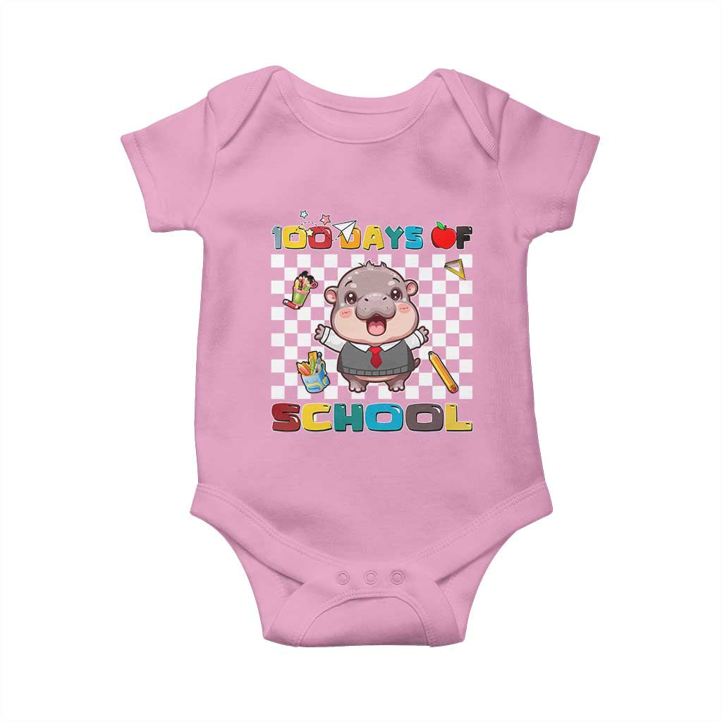 Moo Deng 100th Day Of School Baby Onesie Cute Baby Hippo 100 Days
