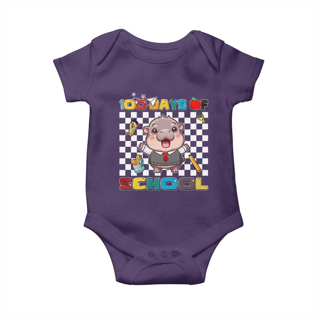 Moo Deng 100th Day Of School Baby Onesie Cute Baby Hippo 100 Days