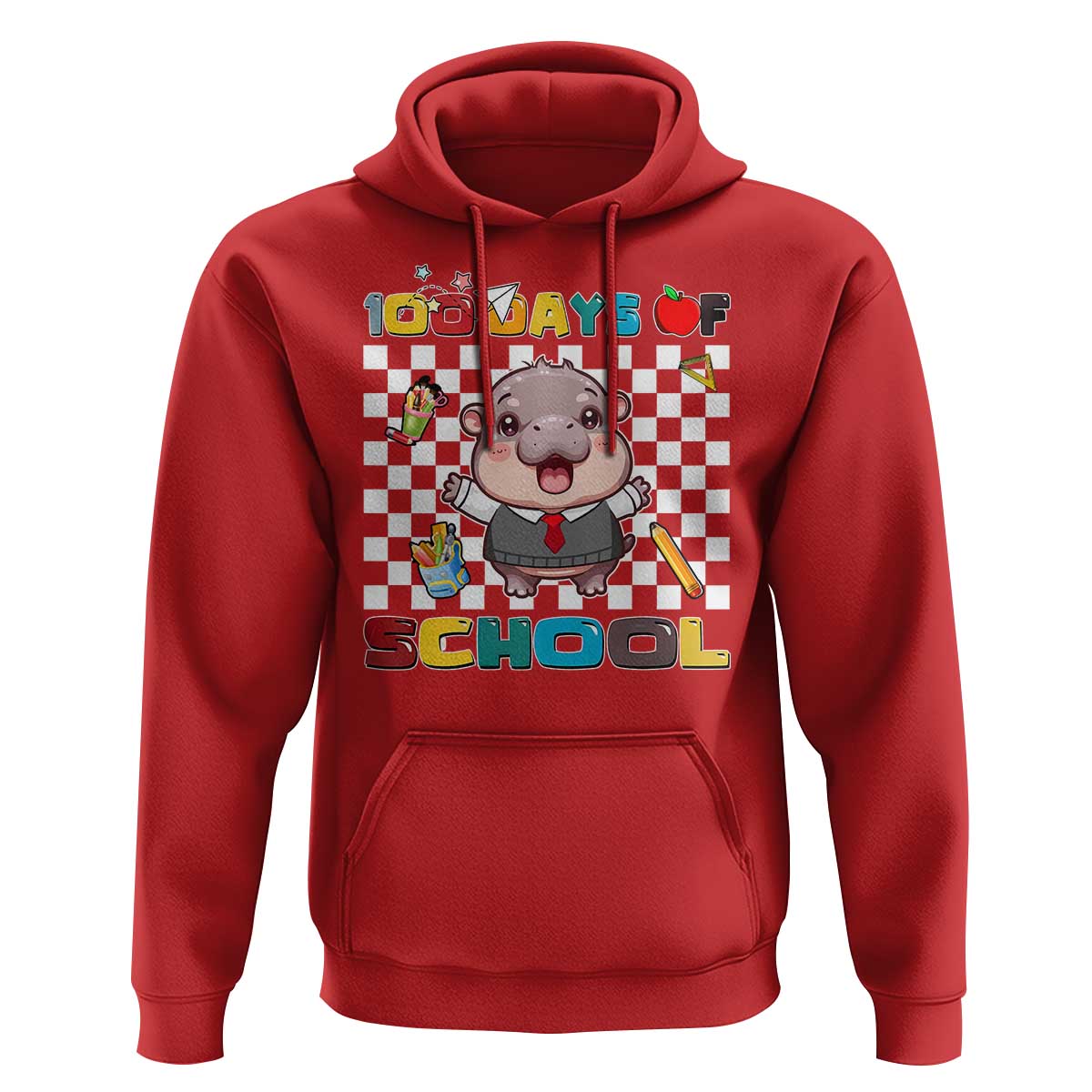 Moo Deng 100th Day Of School Hoodie Cute Baby Hippo 100 Days