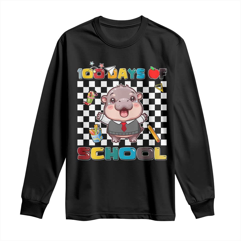 Moo Deng 100th Day Of School Long Sleeve Shirt Cute Baby Hippo 100 Days