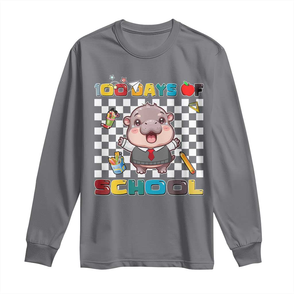Moo Deng 100th Day Of School Long Sleeve Shirt Cute Baby Hippo 100 Days