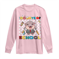 Moo Deng 100th Day Of School Long Sleeve Shirt Cute Baby Hippo 100 Days