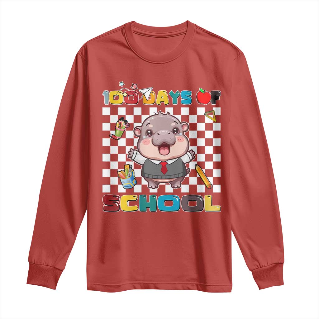 Moo Deng 100th Day Of School Long Sleeve Shirt Cute Baby Hippo 100 Days