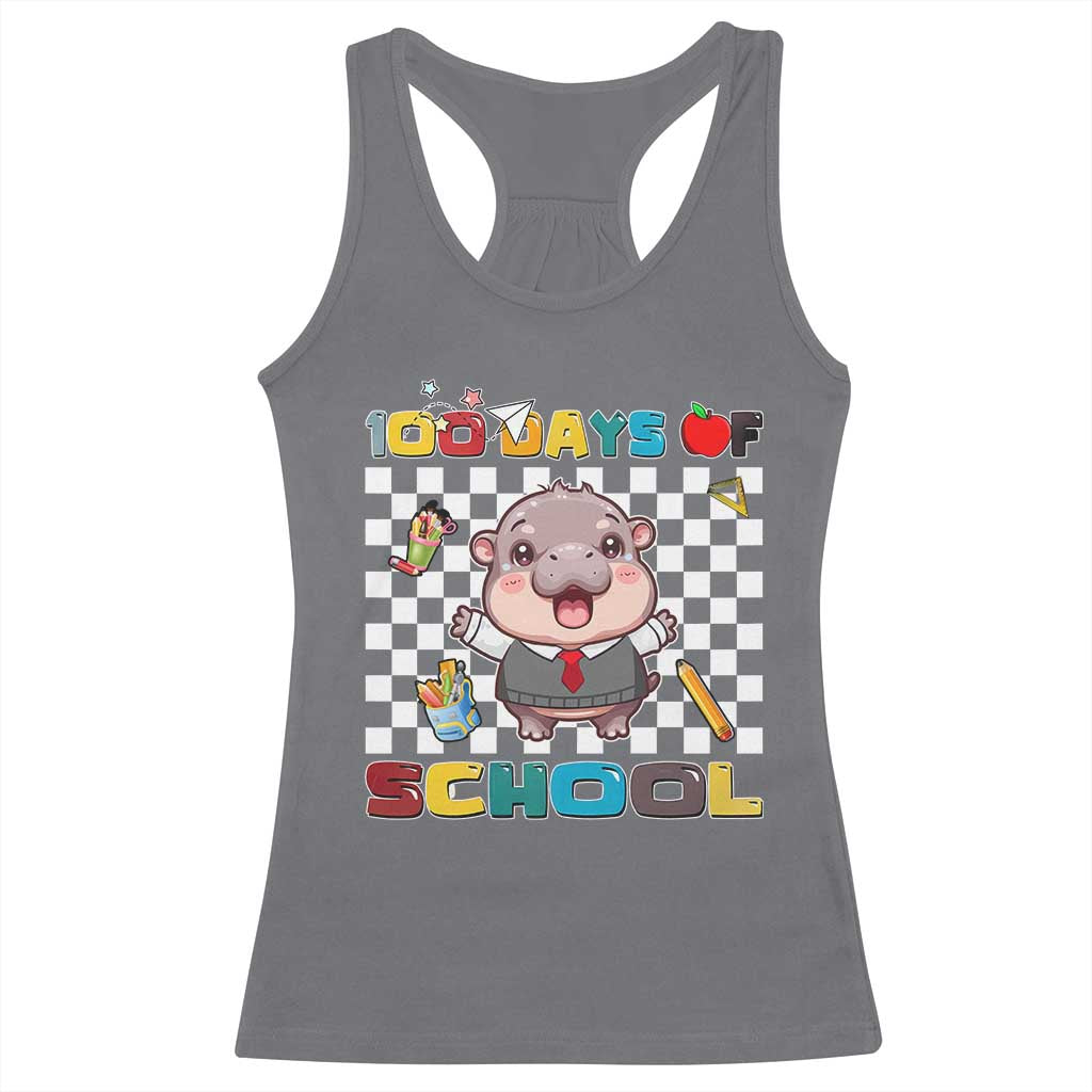 Moo Deng 100th Day Of School Racerback Tank Top Cute Baby Hippo 100 Days