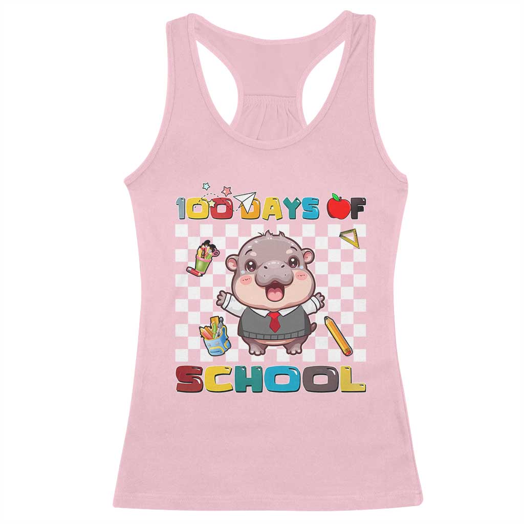 Moo Deng 100th Day Of School Racerback Tank Top Cute Baby Hippo 100 Days