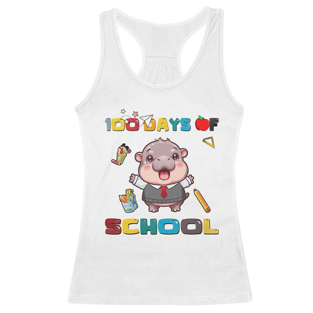 Moo Deng 100th Day Of School Racerback Tank Top Cute Baby Hippo 100 Days