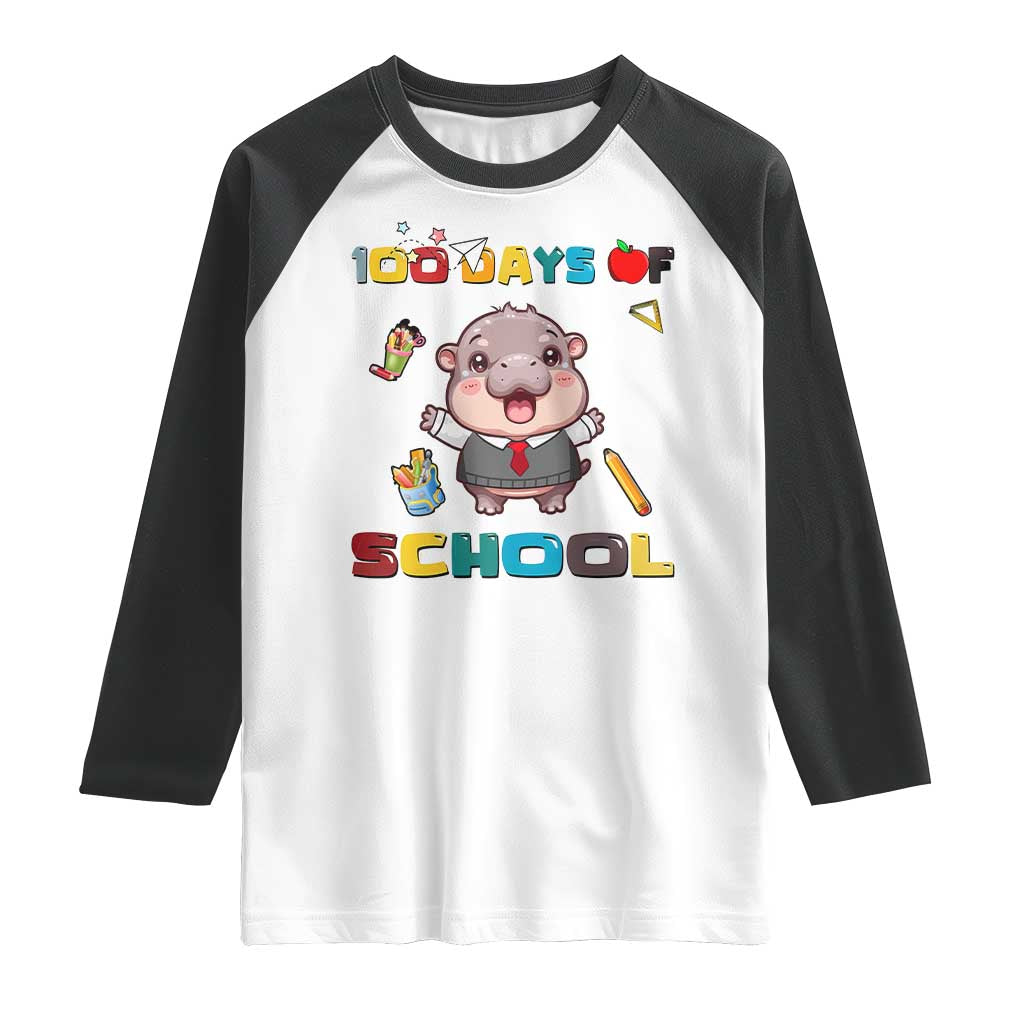 Moo Deng 100th Day Of School Raglan Shirt Cute Baby Hippo 100 Days
