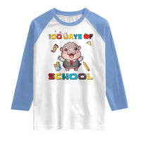 Moo Deng 100th Day Of School Raglan Shirt Cute Baby Hippo 100 Days