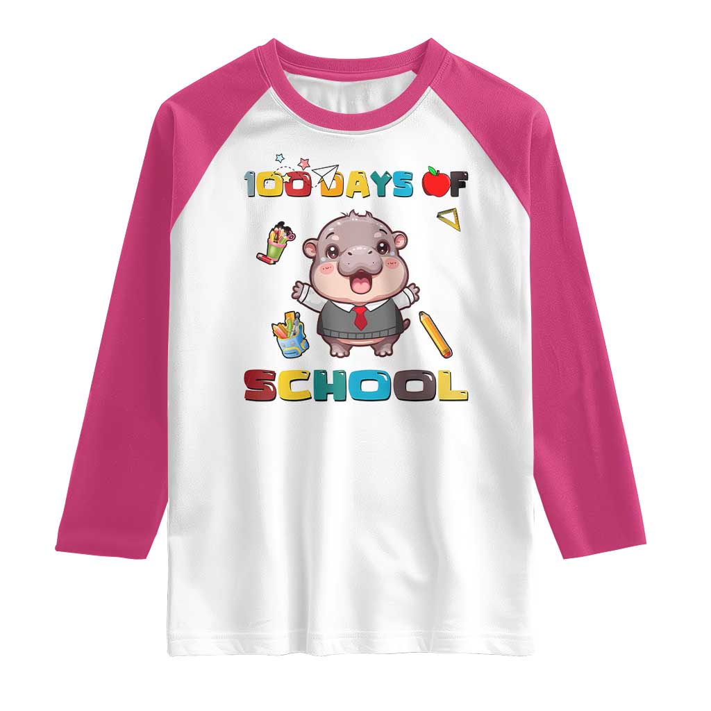 Moo Deng 100th Day Of School Raglan Shirt Cute Baby Hippo 100 Days