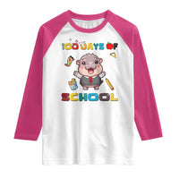 Moo Deng 100th Day Of School Raglan Shirt Cute Baby Hippo 100 Days