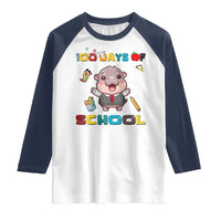 Moo Deng 100th Day Of School Raglan Shirt Cute Baby Hippo 100 Days