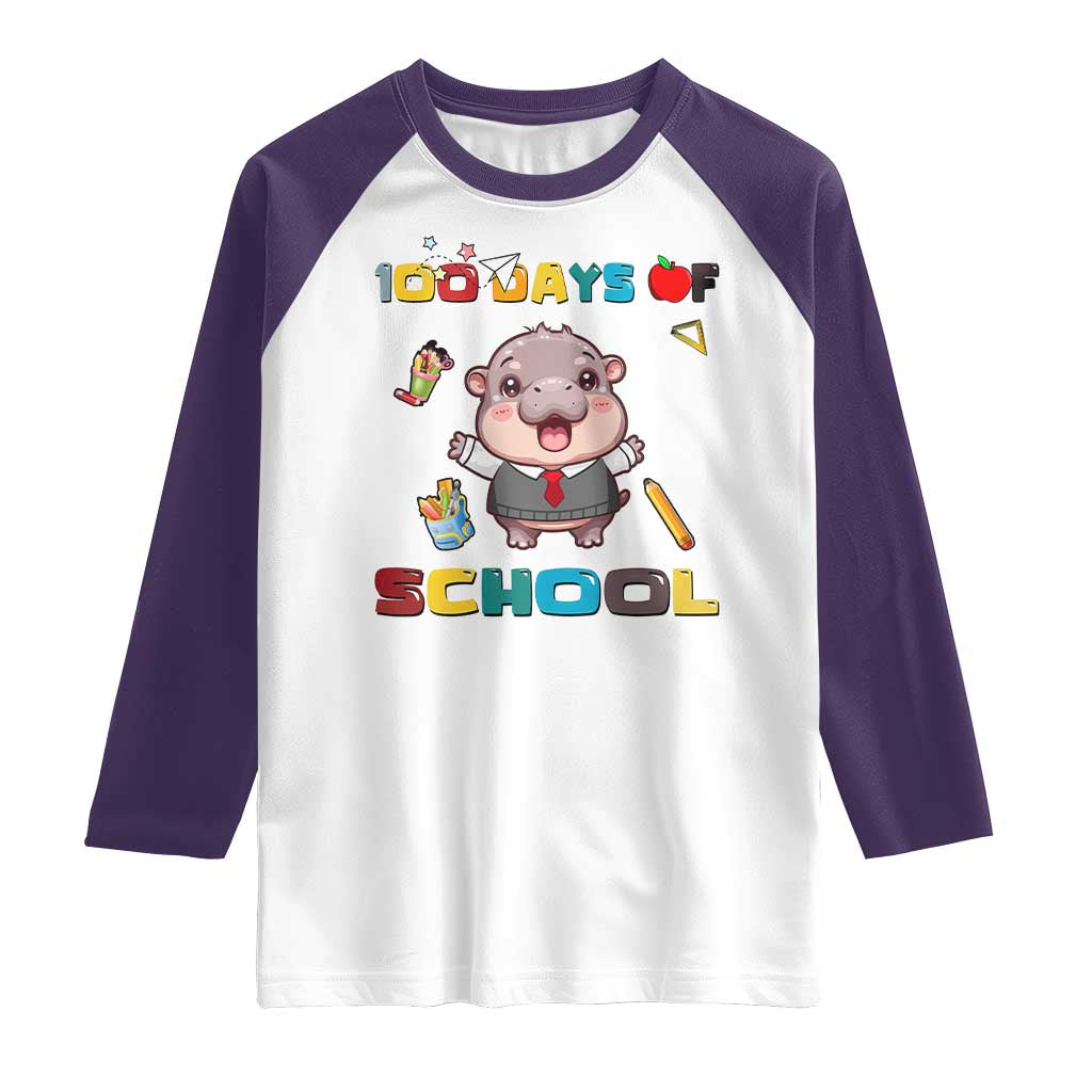 Moo Deng 100th Day Of School Raglan Shirt Cute Baby Hippo 100 Days