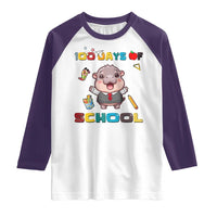 Moo Deng 100th Day Of School Raglan Shirt Cute Baby Hippo 100 Days
