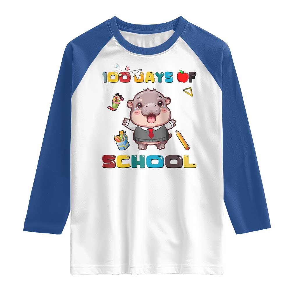 Moo Deng 100th Day Of School Raglan Shirt Cute Baby Hippo 100 Days