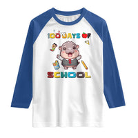 Moo Deng 100th Day Of School Raglan Shirt Cute Baby Hippo 100 Days