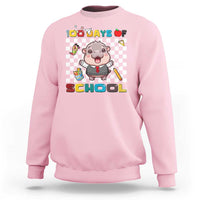 Moo Deng 100th Day Of School Sweatshirt Cute Baby Hippo 100 Days - Wonder Print Shop