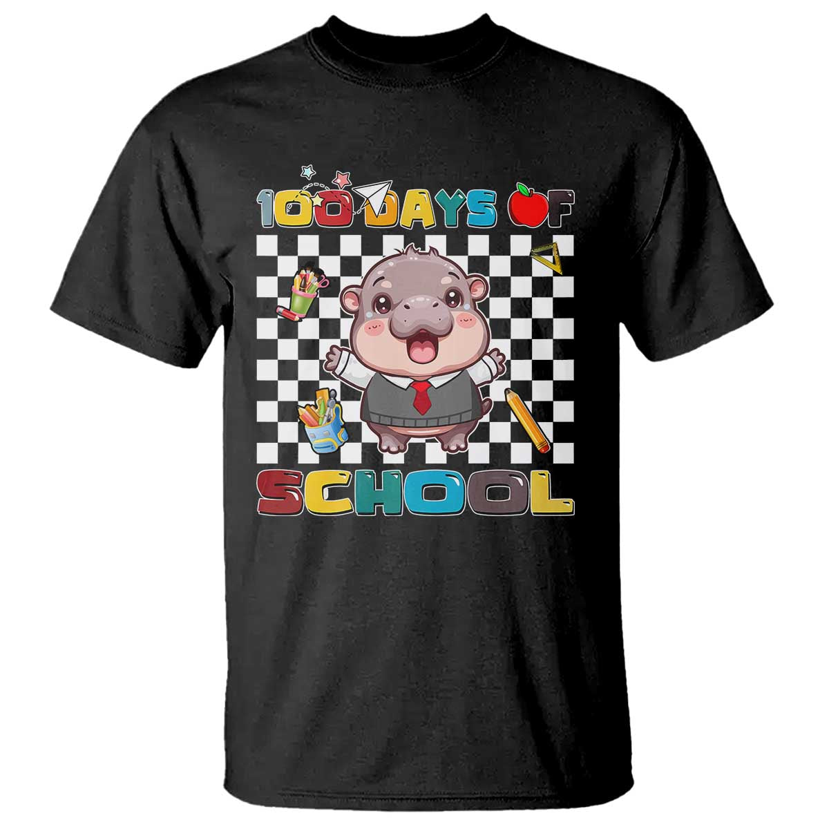 Moo Deng 100th Day Of School T Shirt Cute Baby Hippo 100 Days - Wonder Print Shop