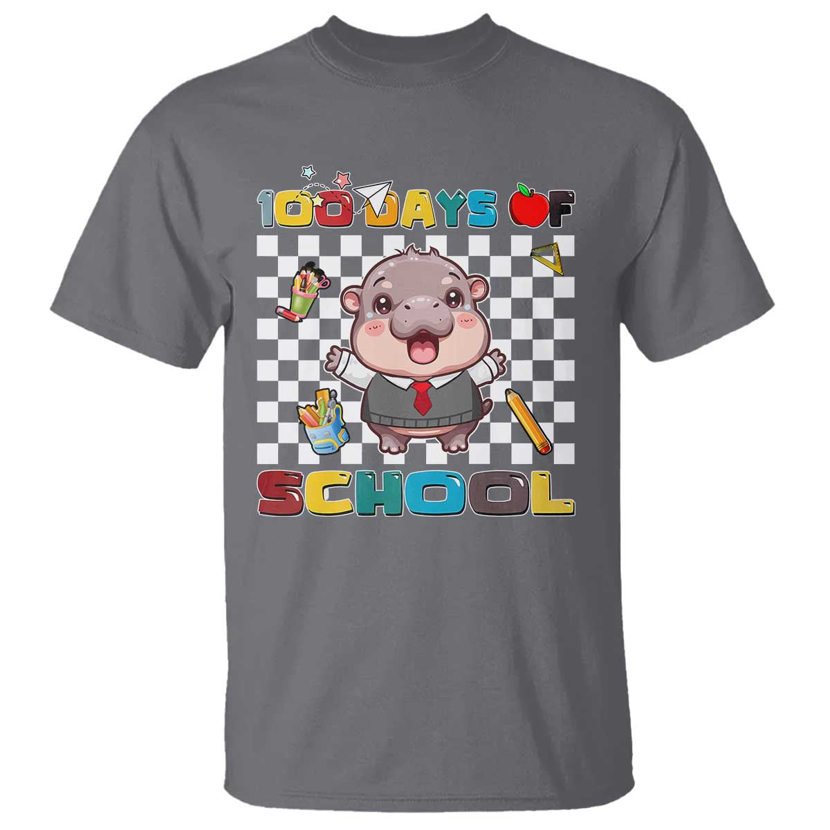 Moo Deng 100th Day Of School T Shirt Cute Baby Hippo 100 Days - Wonder Print Shop