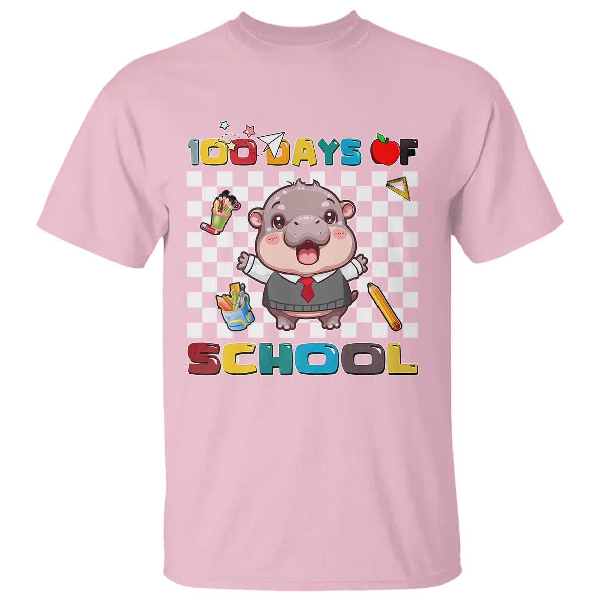 Moo Deng 100th Day Of School T Shirt Cute Baby Hippo 100 Days - Wonder Print Shop
