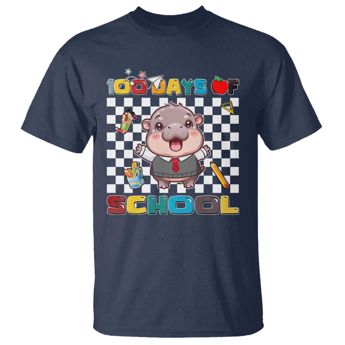 Moo Deng 100th Day Of School T Shirt Cute Baby Hippo 100 Days - Wonder Print Shop